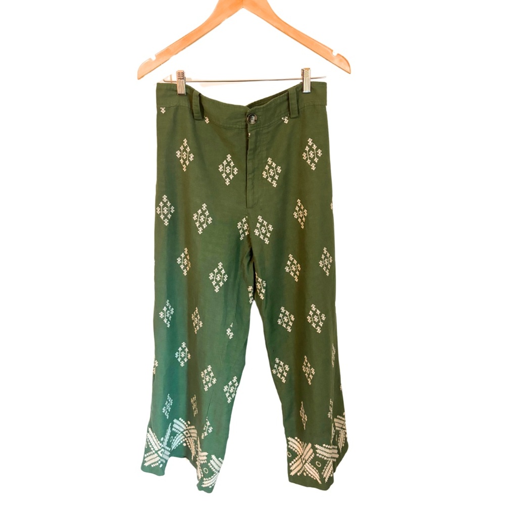Zara Green Capris with White Pattern